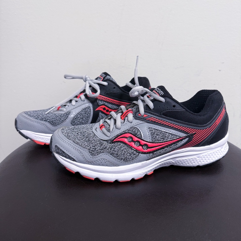 Saucony Grey Black Orange Pink Grid Cohesion 10 Lace Up Womens Sneakers 8.5